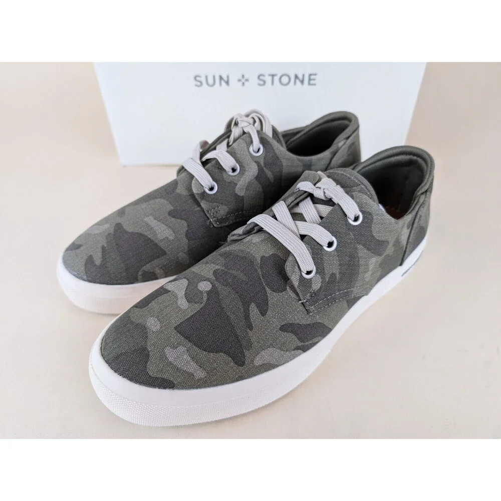Sun + Stone Kiva Casual Sneakers Mens 10 M Green Camo Low Top Lace Up Shoes NWB_3